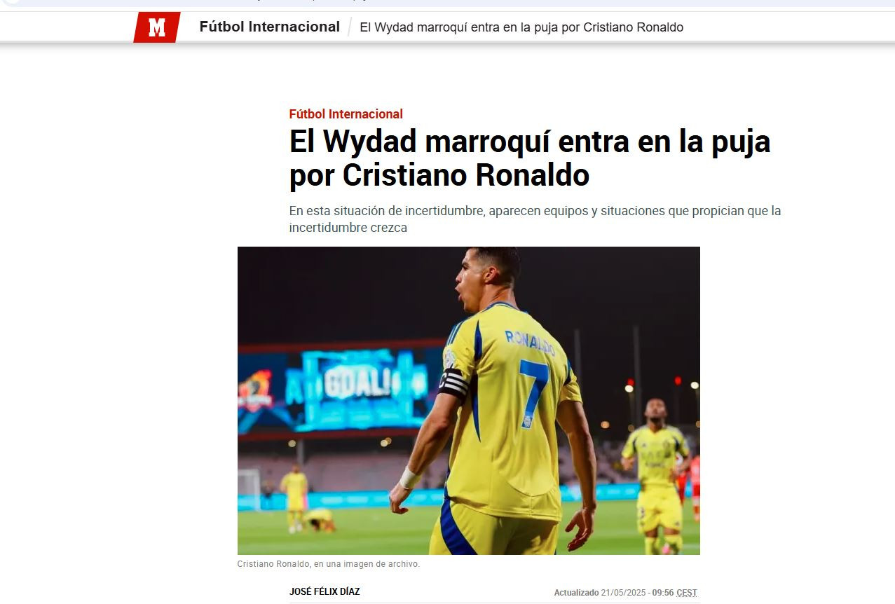 Dans une nouvelle captivante, le journal Marca confirme l&rsquo;intérêt du Wydad pour recruter Cristiano lors du Mondial.