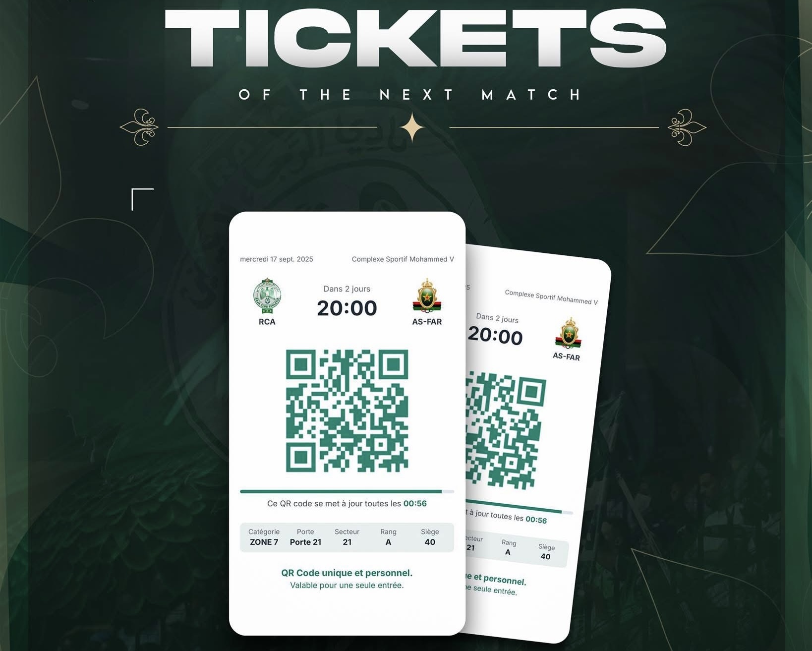 Le Raja Club Athletic annonce le lancement de la vente des billets pour le match contre le FAR Rabat, dans le cadre de la deuxième journée de la Botola professionnelle.