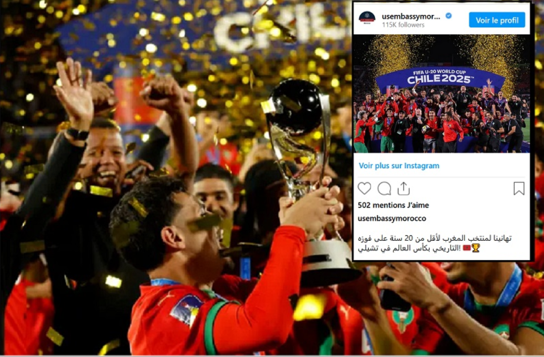 L&rsquo;ambassade américaine à Rabat félicite le Maroc pour le couronnement des « Lionceaux de l&rsquo;Atlas » à la Coupe du Monde.