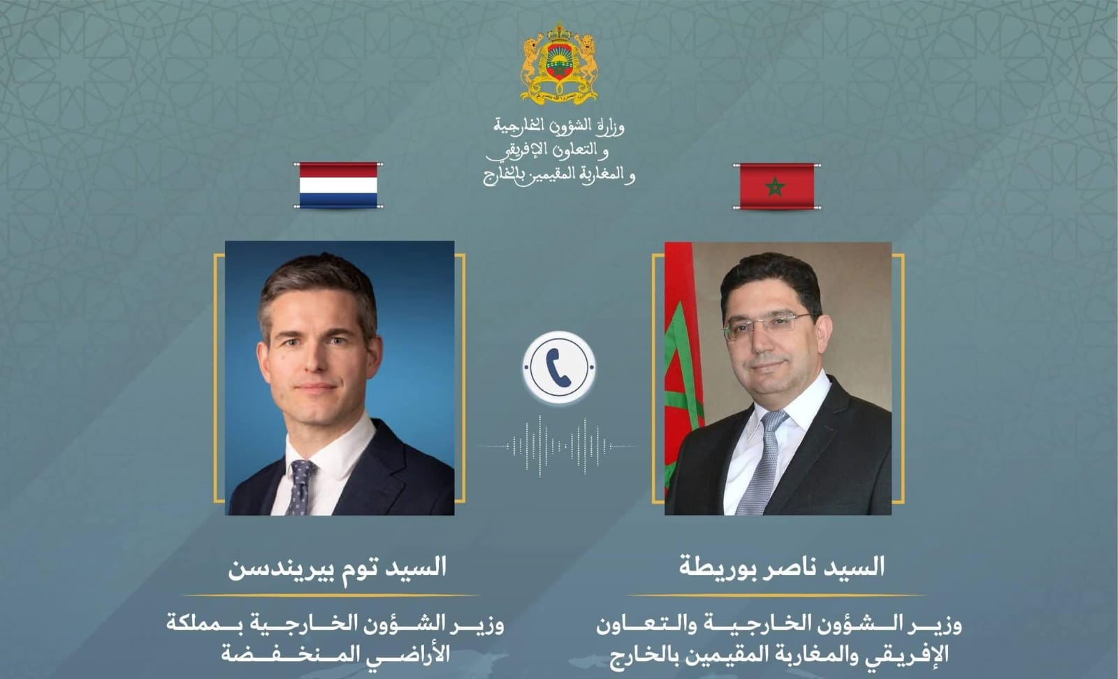 Bourita s&rsquo;entretient par téléphone avec le nouveau ministre des Affaires étrangères néerlandais pour renforcer les relations bilatérales entre le Maroc et les Pays-Bas.